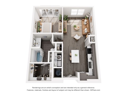Floor plan for 1 bed, 1 bath, 748 sqft